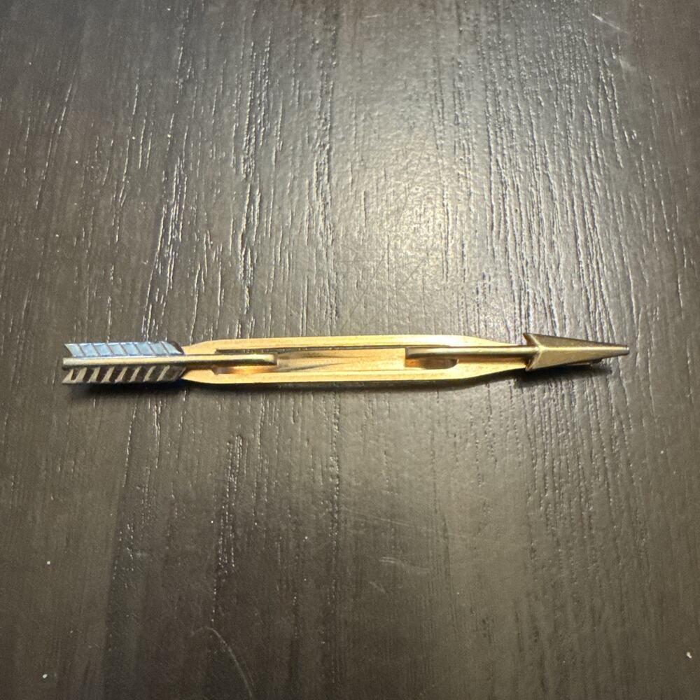 Vintage sWANK Mcm Gold Tone Arrow Tie Clip Bar Slide On Mens Retro Jewelry 50s